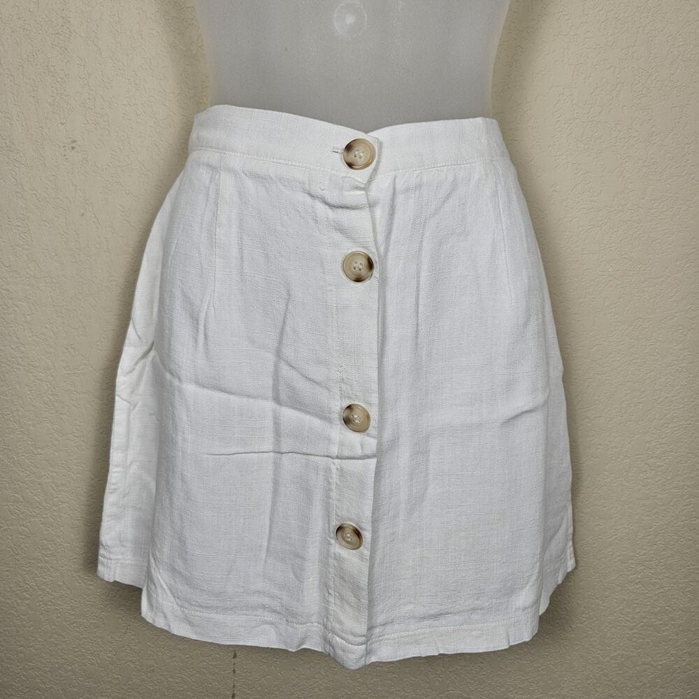 Sage The Label Anthropologie Linen Blend Mini Skirt Womens M White Lined Summer